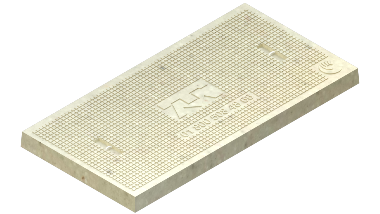 Tapa de concreto polimérico con logo de Telmex