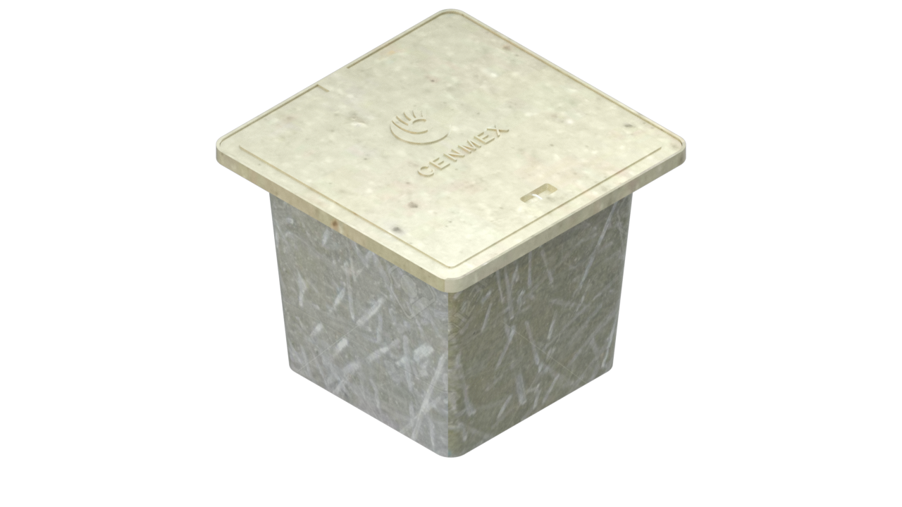 Vista isométrica del registro para fibra óptica de concreto polimérico