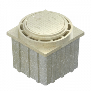 Vista isométrica de registro para fibra óptica con tapa redonda